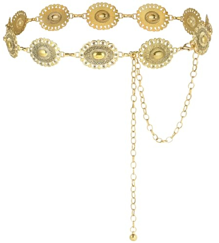 Alaoo Cinturón de Cadena de Metal para Mujer, Oro,B,110