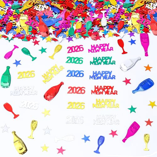 GoldRock Streudeko Silvester Deko 2026 Konfetti, Glitzer Happy New Year Konfetti Silvester Tischdeko, Happy New Year Deko Bunt, Tischdeko Neujahr Party Decorations, Neujahrsdeko Silvesterdeko Confetti