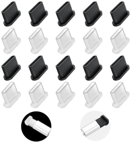 20 styck USB-C skyddskapslar, dammskyddskapslor USB-C kontakt plast dammtät täckning av datakabel, dammskydd för laddningskabel, skyddskapslor för USB Type-C (Transparent+Svart)