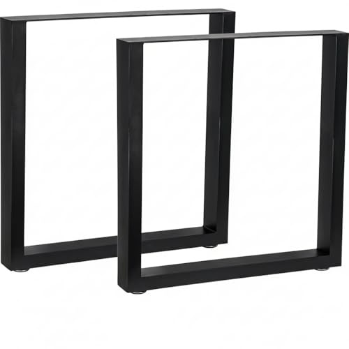 Mucola Tischkufen Tischbeine 2er Set Vierkantprofil 60x72 cm Stahl Schwarz | Tischuntergestell für Esstisch, Schreibtisch und Werkbank, Profil 80x40 mm, inkl. Bodenschoner und Montagematerial