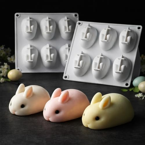 2 PCS Easter Bunny Silicone Mold 3D Rabbit Silicone Mold Big Bunny Mold Silicone Easter Bunny Molds Silicone Easter Chocolate Mold Easter Mold Easter Candy Mold for Jello Pudding Mousse Cake Soap Wax