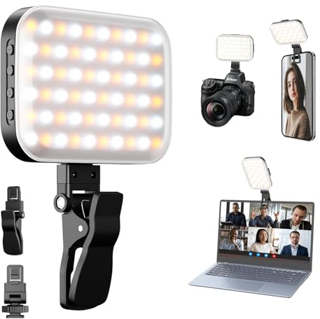 EMART 60 LED Selfie Light,Portable Phone Light Clip On,Rechargeable 2200mAh | CRI 97+,3 Lighting Modes,2500K-6500K,10 Brightness Levels,Include Camera Tripod Adapter,for Phones Camera,TikTok,Make-up