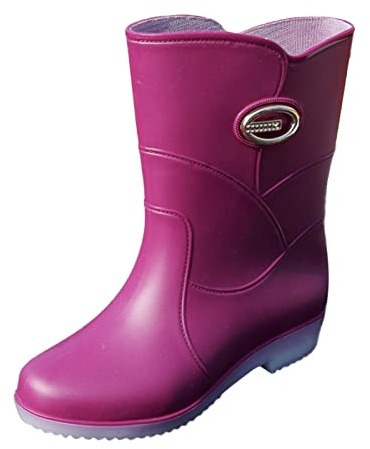 Stivali da pioggia da donna, a mezza altezza, stivaletti con tacco, estivi, alla moda, da giardino, antiscivolo, impermeabili, da pesca, per attività all'aperto, leggeri, Lilla, 37 EU