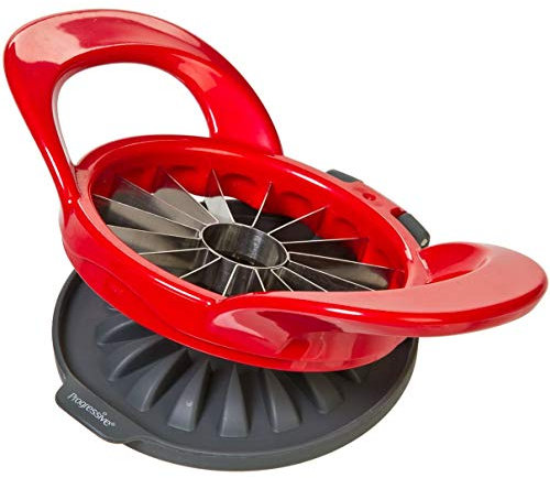 Progressive Prepworks by 16-Slice Thin Apple Slicer and Corer, GPC-2701, Perfect for Apples or Pears, Attached Safety Cover Protect Fingers While in-Use and Blades While in Storage, Red