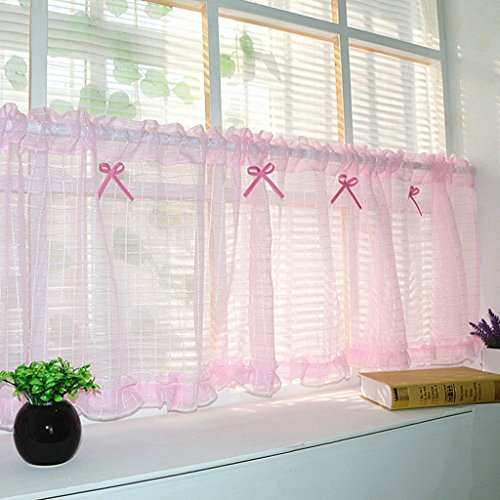 Yujiao Mao Bow-Knot Country Fashion Net Curtain, Semi-Transparent Bistro Curtain, Modern Living, Pink, W x H 140 x 60 cm