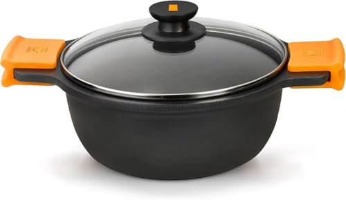 BRA Efficient Cacerola alta con tapa de cristal y asas de silicona extraíbles, 32 cm, apta para todo tipo de cocinas incluida inducción y horno, Color Negro