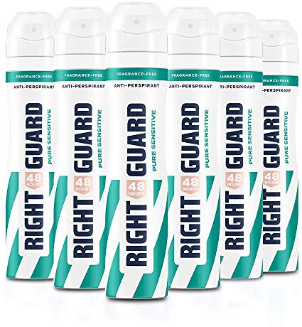 Right Guard Women Deodorant, Total Defence 5 Pure Anti-Perspirant Spray, Multipack 6 x 250 ml