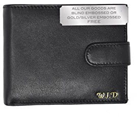 Personalised Black Engraved Genuine Real Soft Leather Wallet with Coin Pocket/Pouch.