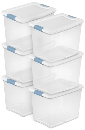 Sterilite 6-Pack Latching Box, Under Bed Storage Bins with Lids, Clear Plastic, 25 Quart - Heavy-Duty Organizing Containers for Closet, Bathroom, and Office