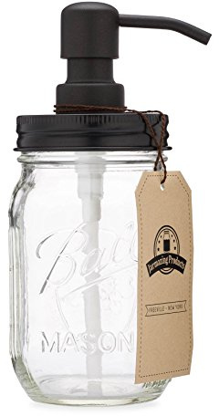 Jarmazing Products Mason Jar Soap Dispenser - Black - 16 oz Ball Mason Jar Liquid Dispenser for Kitchen & Bathroom - Glass - Dish Soap Dispenser with Rust Proof Stainless Steel Pump & Lid