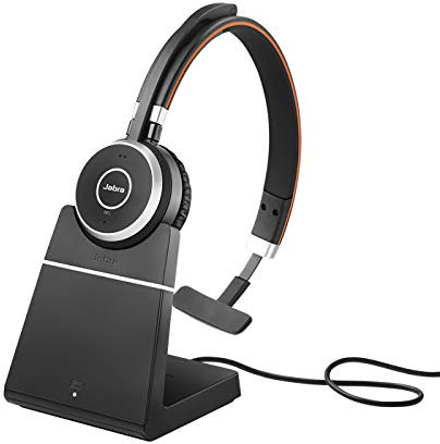 Jabra Evolve 65 Wireless Mono On-Ear Headset – Microsoft Teams zertifizierte Kopfhörer mit Langer Akkulaufzeit und Ladestation – USB Bluetooth Adapter – schwarz