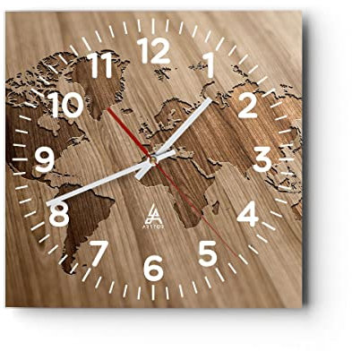 Moderno Reloj de Pared geografía globo mapa 40x40cm Decoracion Reloj de Vidrio Cocina Salon Oficina Comedor Reloj Decorativo Silencioso Art Wall Clock Decor Decorativo Para el Hogar C4AC40x40-3042