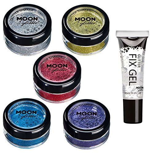 Fein Glitterstreuer von Moon Glitter - 100% kosmetische Glitzer für Gesicht, Körper, Nägel, Haare und Lippen - 5g - Set mit 5 Farben