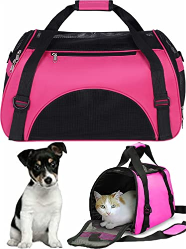 Haustiertasche Tiertragetasche Transporttasche für Kleine Hunde Katze Welpe Tragetasche Haustier Reisetasche Wasserfest Transportbox mit Netzfenster Reise Hundetasche Reiseträger Katzentasche Rosa L