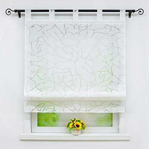 Joyswahl Raffrollo Ausbrenner Raffgardinen mit Schlaufen »Jessica« Gardinen BxH 120x140cm Weiß Baum 1er Pack