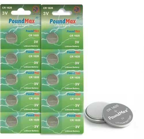 PoundMax Lot de 10 Piles Bouton au Lithium CR1620 DL1620 3V