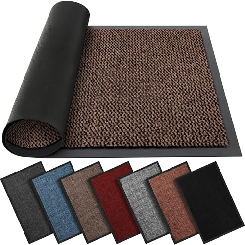 BLADO Washable Door Mats Indoor & Outdoor - Non-Slippery Heavy Duty - Stylish & Large Rubber - Perfect Dust Grabbing Doormats (Brown, 40cm x 60cm)
