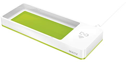 Leitz Stifteschale mit Qi-Induktionsladegerät, Zum kabellosen Laden von Smartphone, Weiß/Grün, Duo Colour, WOW, 53651054