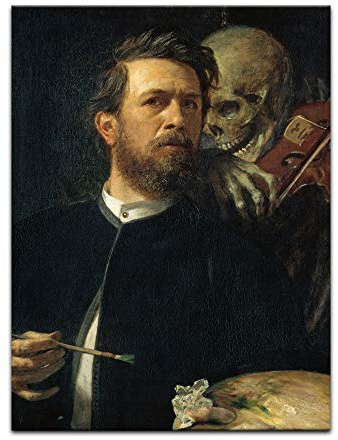 Bilderdepot24 Kunstdruck Poster - Arnold Böcklin Selbstbildnis mit fiedelndem Tod 40x60 cm ca. A2 - Alte Meister Bild ohne Rahmen
