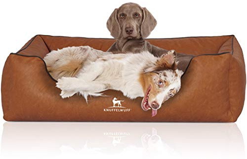 Knuffelwuff Hundebett Henderson aus marmoriertem Kunstleder XXL 120 x 85cm Rusty - Abnehmbarer Bezug - leicht zu reinigen - für große, mittelgroße und kleine Hunde