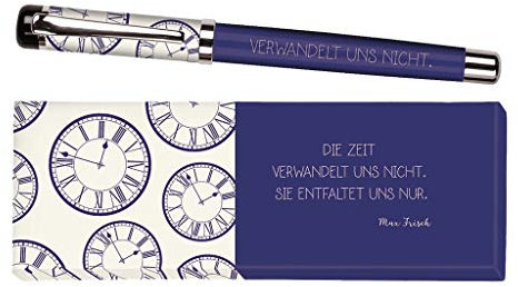 moses. libri_x Tintenroller Max Frisch, Tintenschreiber aus Metall mit blauer Mine, Bedruckt mit Zitat von Max Frisch, In einer Geschenkbox, 1 Stück (1er Pack)
