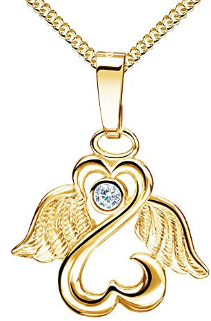 Gold Engel-Herz-Flügel-Anhänger 333 Gold 8 Karat, Kettenanhänger für Damen mit Zirkonia.Mit Halskette Länge wählbar.