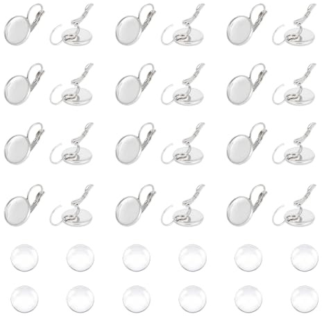 UNICRAFTALE 30 Sets Ohrringe mit Hebel und Cabochons aus Edelstahl mit Hebel hinten, Ohrringbasis mit Cabochons aus Glas, 12 mm