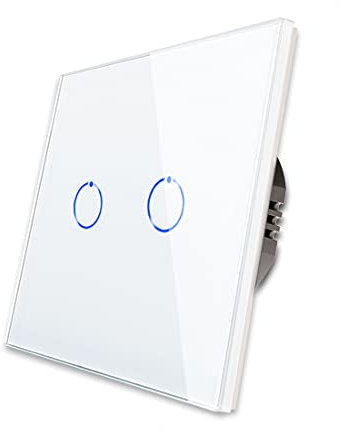 CNBINGO Touch Lichtschalter unterputz - Wandschalter zweifach in Weiß - Haptische Oberfläche - Berührungsschalter mit Glas Panel und Status-LED - 500W/Fach