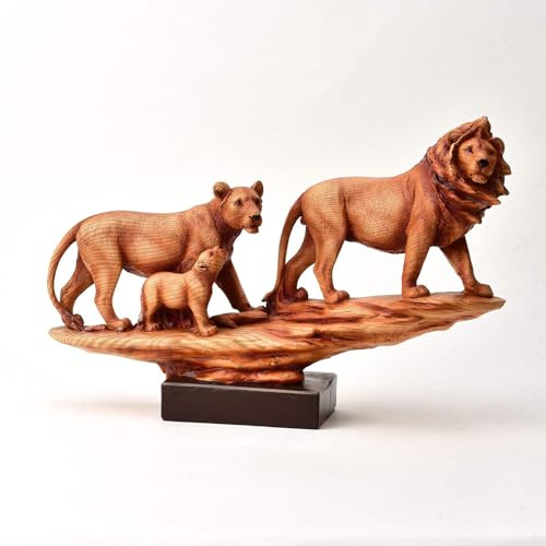 Widdop & Co. Naturholz-Finish Löwenfamilie Figurine NC1182 - Harz, Braun, Skulptur, Dekoratives Display, Geschenk, Sammeln