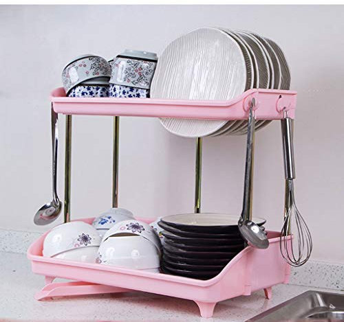 WXJLYZRCXK Portaoetti da Cucina Portapiatti a 2 Livelli Telaio da Cucina Scaffale Di Drenaio in Plastica Scodella per Armadietto Bacchette Scaffale per Stoviglie 45 * 29 * 40Cm Multiuso,A-45 * 29 * 4
