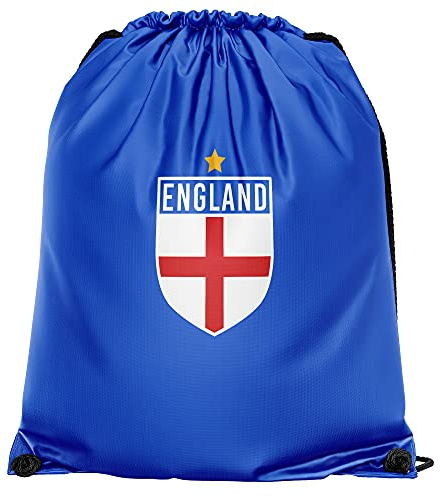 Boys Retro England Flag Badge Drawstring Bag - Football Back to School Gift Footy Soccer PE Kit Boot Bag for School Boy - English Tournament Sack, Royal Blue, One Size