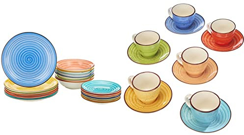 Tognana Servizio Tavola 18 Pezzi Art & Pepper, Stoneware, Multicolore & Ls18534M043 Tazzine Caffè Con Piatto Cc90 Art &Amp; Pepper, Gres