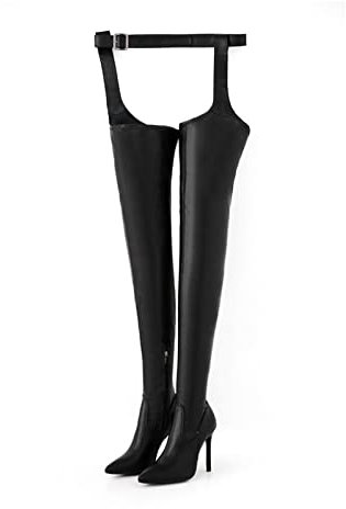 AORUIDA Kvinnor Pekade Toe Stiletto Höga Klackar Över Knälen Stövlar Mode Läder Sida Zipper Spänne Lång Stövlar Höst och Vinter,Black,42 EU