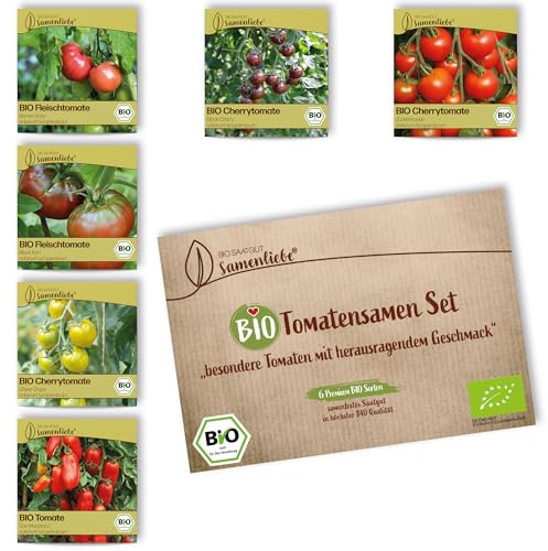 BIO Tomaten Samen Set: 6 Sorten samenfeste BIO Gemüse Samen mit grüne Tomaten Samen - Freilandtomaten Samen - BIO Gemüsesamen Saatgut Set als nachhaltiges Geschenk von Samenliebe