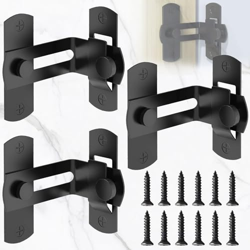 SUpoetry 3 Stück Scheunentor Rechtwinkliges Schloss, Schwarz Flip Latch, 90-Grad-Flip- Latch mit Fester, Türriegel Edelstahl für Türen, Fenster, Gärten, Badezimmer, Schrank(mit 12 Schrauben)