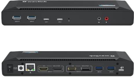 Docking Station, WAVLINK Dock Station con 100W PD, 5K Simple/ 4K Dual a 60 Hz para USB-C y Thunderbolt 3 Windows,MacBook Neo,MacOS 10.14 Posterior,Ubuntu 20.04, 22.04 (2 HDMI, 2 DP, 6xUSB, LAN, Audio)