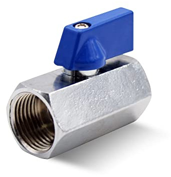 DOJA Barcelona | Mini Vanne Arret | Robinet d'Arrêt 1/4” | PN-16 Femelle-Femelle | Laiton | Manette Metal Bleu | Vanne Quart de Tour pour Reducteur de Pression Eau, Robinet WC, Collecteur Plomberie