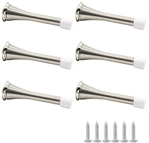 Rierdge Feder-Türstopper mit Gummispitzen, Stoßstange, satiniertes Nickel, 8,9 cm, silberfarben, strapazierfähig, flexibel, Edelstahl, Wandschutz, 6 Stück