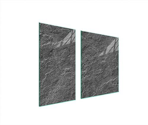 DarHaus Herdabdeckplatten 90x52 cm 2-teilig Ceranfeldabdeckung Induktion Herdschutz Spritzschutz Glasplatte Deko Schneidebrett, Schiefer Grau