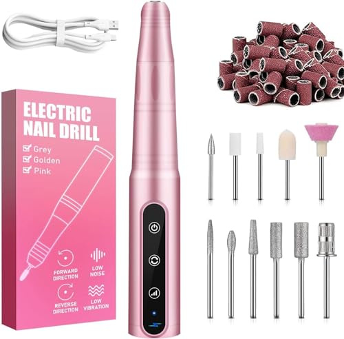 Nagelfräser für Gelnägel, Kabellos Akku Maniküre Set Elektrische Nagelfeile 30000 U/Min Fräser für Gelnägel Verstellbare Geschwindigkei Nagel Fräsmaschine für Acryl Gele Kallus Entfernen, Nail Drill