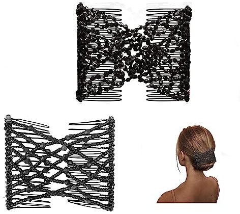Peine Elástico Doble Clip,2 PCS Peines para el Cabello con Cuentas Mágicos Peine para el Cabello de Cristal para Mujeres Toboganes para Cabello Peines Dobles Elásticos Accesorios Damas Niñas