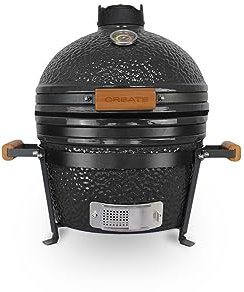 CREATE/BBQ KAMADO/Smoker-Grill aus Keramik, Schwarz 16 / Grillen, Räuchern, Kochen, Temperaturregler, Transportierbar, niedriger Verbrauch