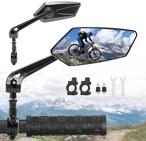 Specchietto Bici 2 Pezzi, HD Specchietti Retrovisore per Bicicletta Ruotabile 360° Antiurto, Universale per Manubri 20-24mm, per MTB, Bicicletta,Monopattino Elettrico (Sinistro+Destro)