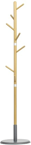 HOMCOM Garderobenständer, Standgarderobe, Kleiderständer mit 8 Kleiderhaken, 175,6 cm Hoch Garderobe für Jacken, Hüte, Eingangsbereich, Flur, Natur