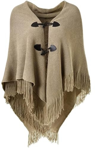 TBSCWYF Poncho De Punto con Flecos y Capucha para Mujer - Elegante Capa Invierno De Frente Abierto - Chal Holgado con Flecos para Otoño e Invierno