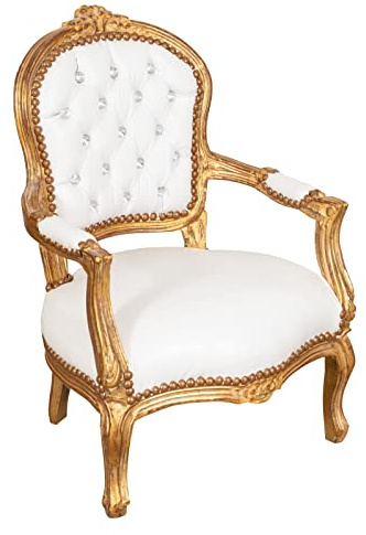 Biscottini Poltrona barocca 73x50x51,5 cm |Sedie luigi XVI | Stile francese | Poltroncina camera da letto | poltrona camera bianca