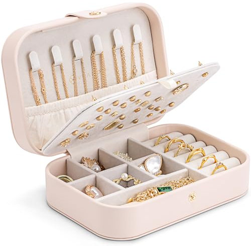 Vlando Schmuckkästchen Reise–Schmuckkasten Klein, Schmuckaufbewahrung mit Stil, Schmuck organizer für Ohrringe, Schmuck-Reiseetui Reise, Geschenkidee für Frauen, Mädchen