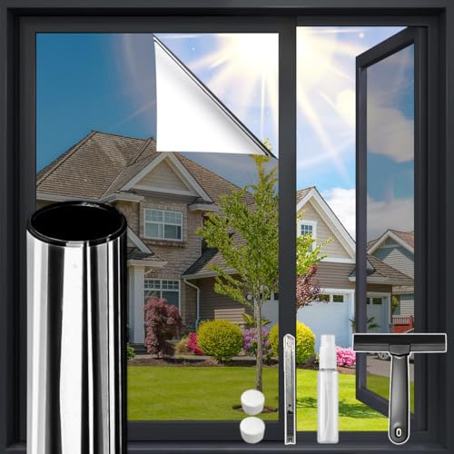 DUOFIRE One Way Privacy Window Film, Reflective Window Film, 11.8 x 78.7