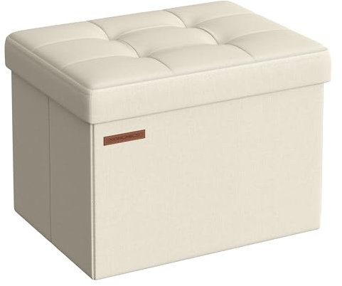 SONGMICS Sitzhocker mit Stauraum, kleine klappbare Sitzbank, 31 x 41 cm Fußbank, Aufbewahrungsbox, bis 130 kg belastbar, für Wohnzimmer Schlafzimmer Schlafsaal, cremeweiß LSF102W01