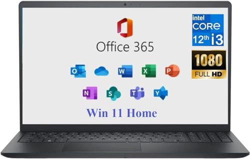 DELL 2024 Inspiron 15 Laptop, with Microsoft Office 365, 15.6 1920x1080 FHD, Intel i3-1215U up to 4.40GHz (Beats N4020), Win 11 Home, Carbon Black (16GB RAM | 512GB SSD)